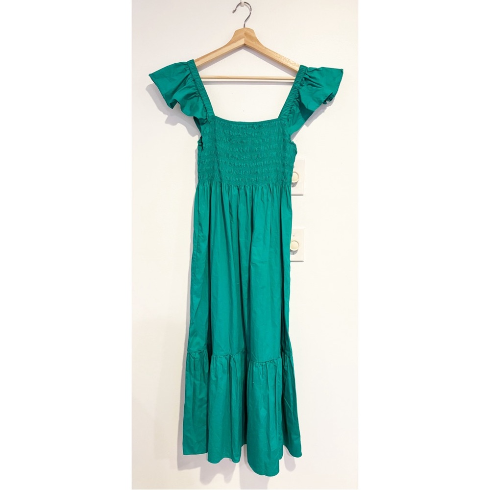 Tuckernuck‎ || O.P.T. Tuscany Smocked Ruffle Midi Dress Green Large - Picture 2 of 9